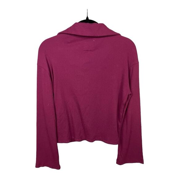 Chaser Open V-Neck Ribbed Long Sleeve Distressed Top in Plum‎ Size S NWT - Picture 4 of 8